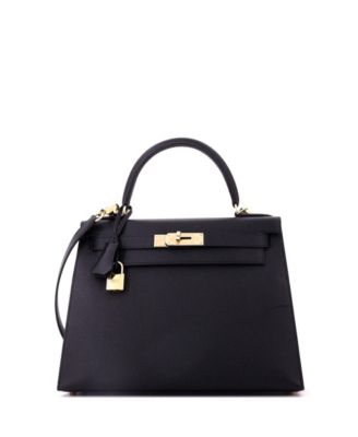 Pre-Owned Hermes Kelly 28 Handbag Black Epsom with Permabrass Hardware