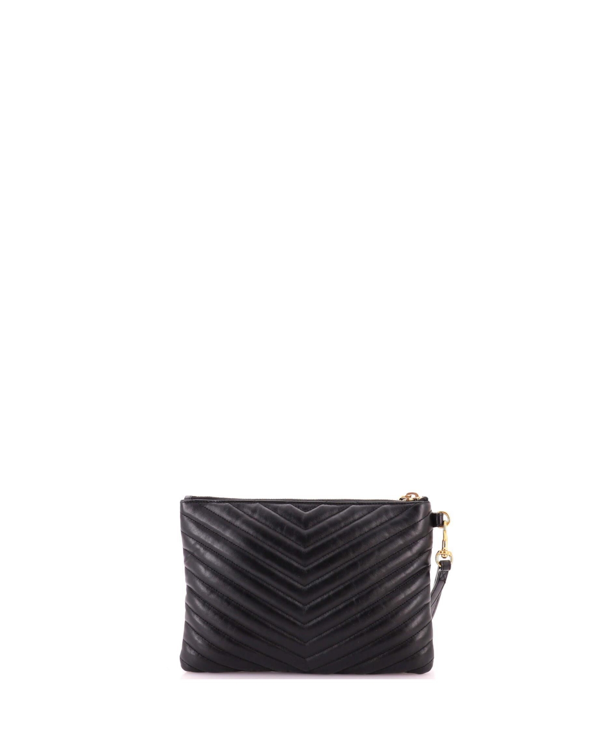 Pre-Owned Saint Laurent Small Classic Monogram Wristlet Pouch Matelasse Chevron Leather