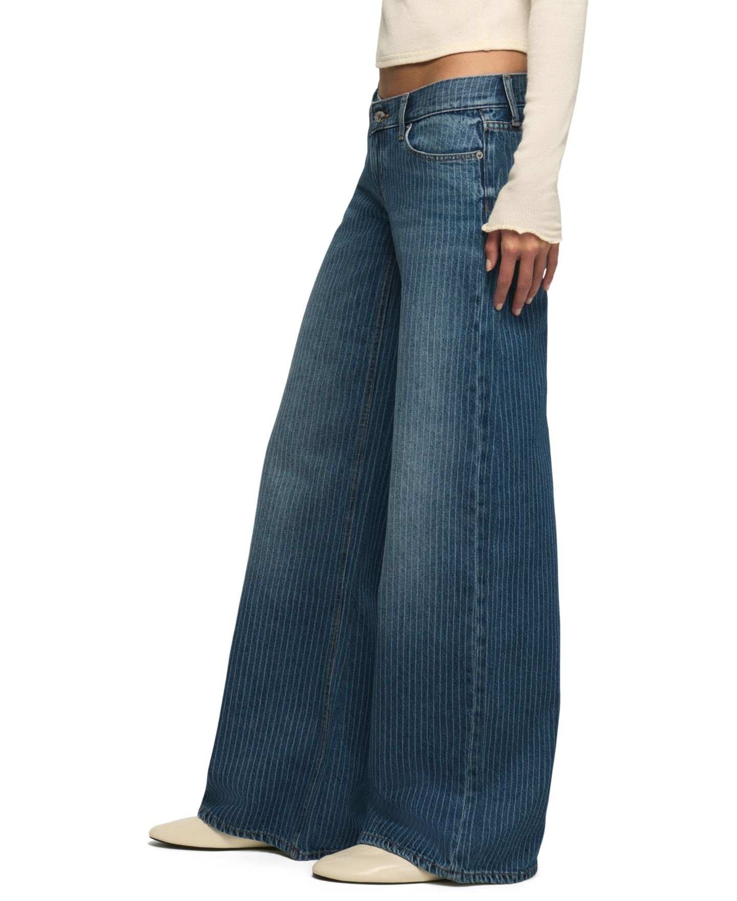 Женские джинсы Lucky Brand Lucky Legend Super-Low-Rise Ultra-Wide-Leg, цвет: Индиго полосатый варёный — фото 3
