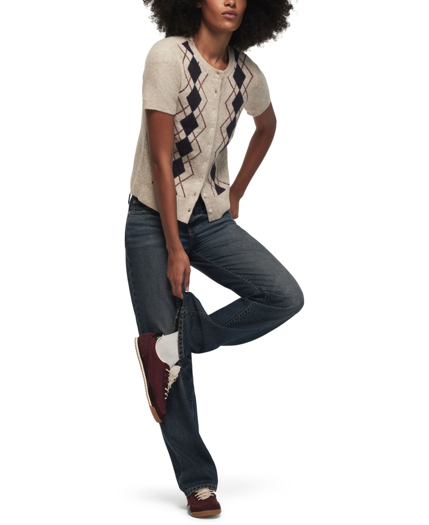 Женский кардиган Lucky Brand Argyle Crew-Neck Short-Sleeve, цвет: Овсяный меланжевый — фото 2