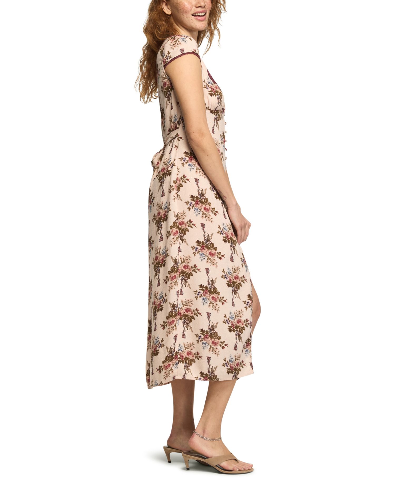 Women's Cap-Sleeve Tie-Back Floral-Print Slip Dress