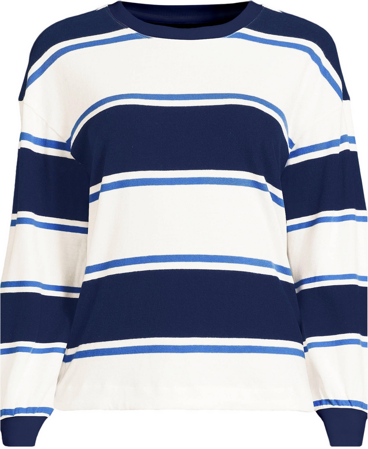 Lands' End Plus Long-Sleeve Breton-Stripe Relaxed-Fit T-Shirt