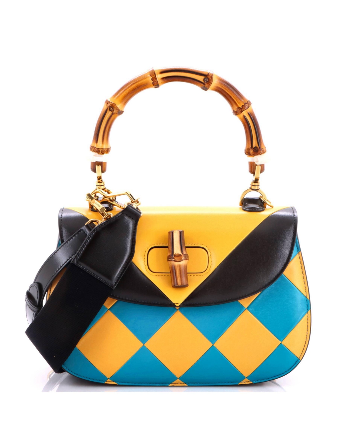 Pre-Owned Gucci Medium Bamboo 1947 Top Handle Bag Limited Edition Geometric Print Leather