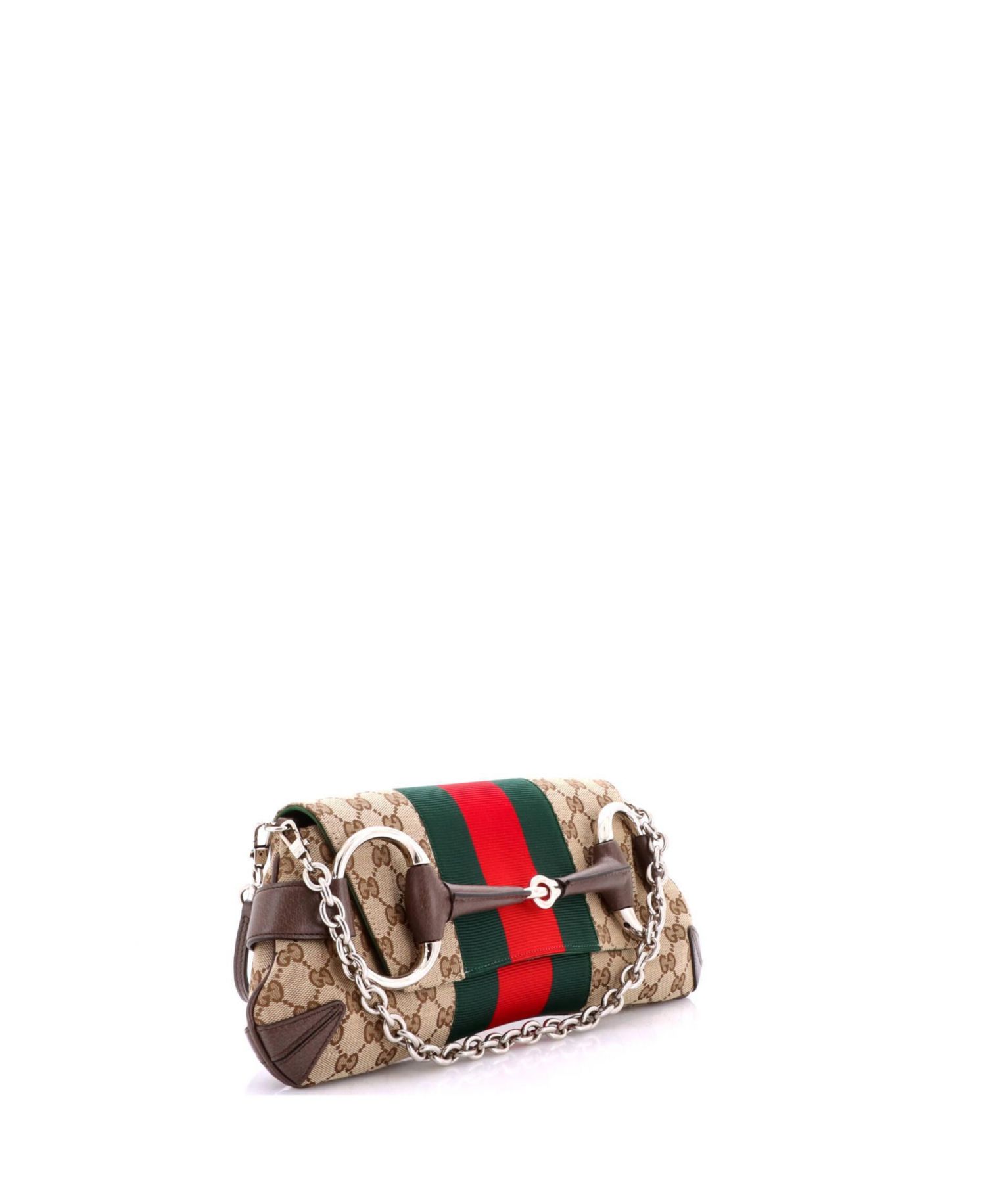 Medium Horsebit NM Web Chain Clutch GG Canvas