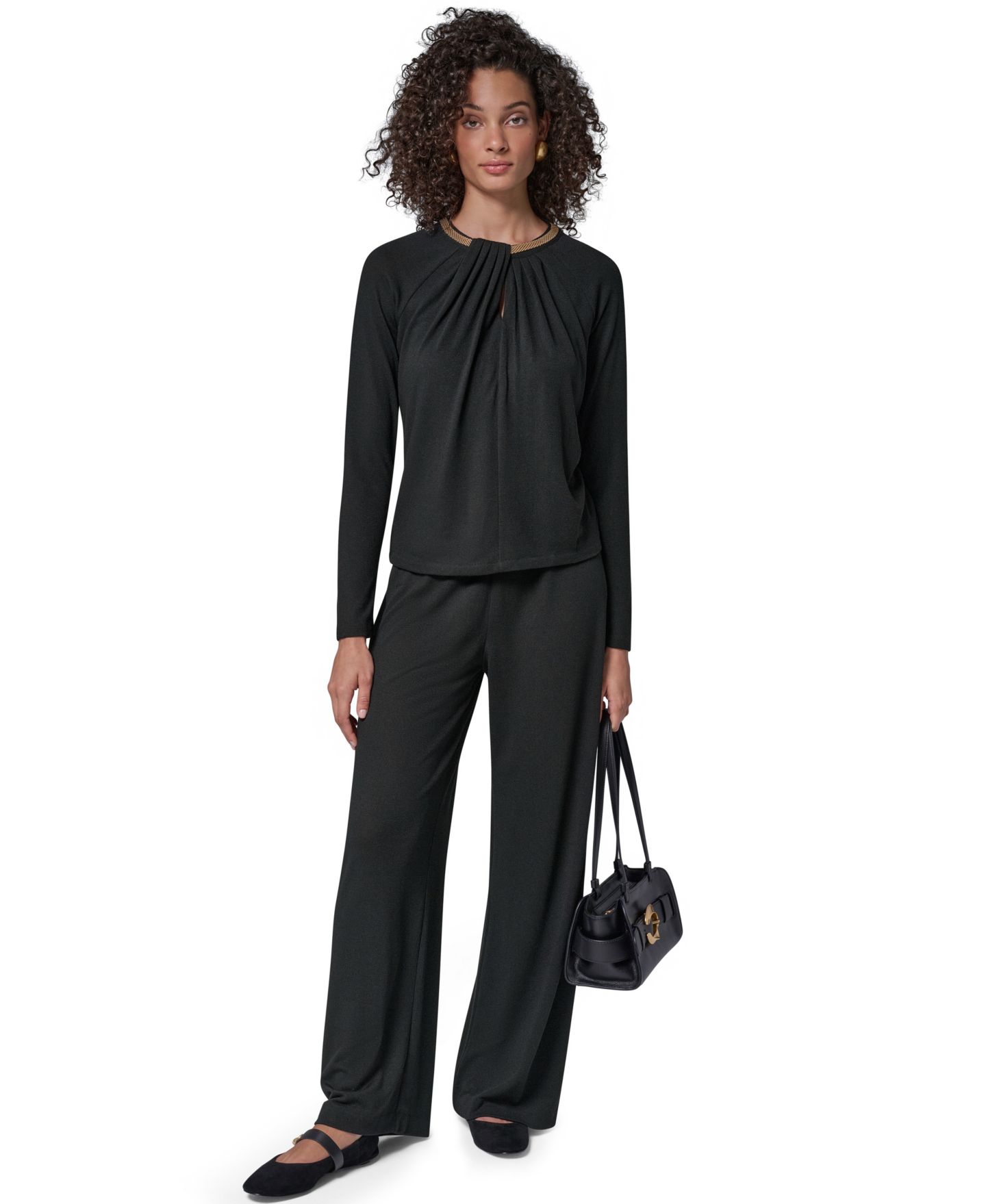 Женский пуловер Donna Karan New York с рукавами реглан и вырезом-капелькой, цвет: Чёрный — фото 7