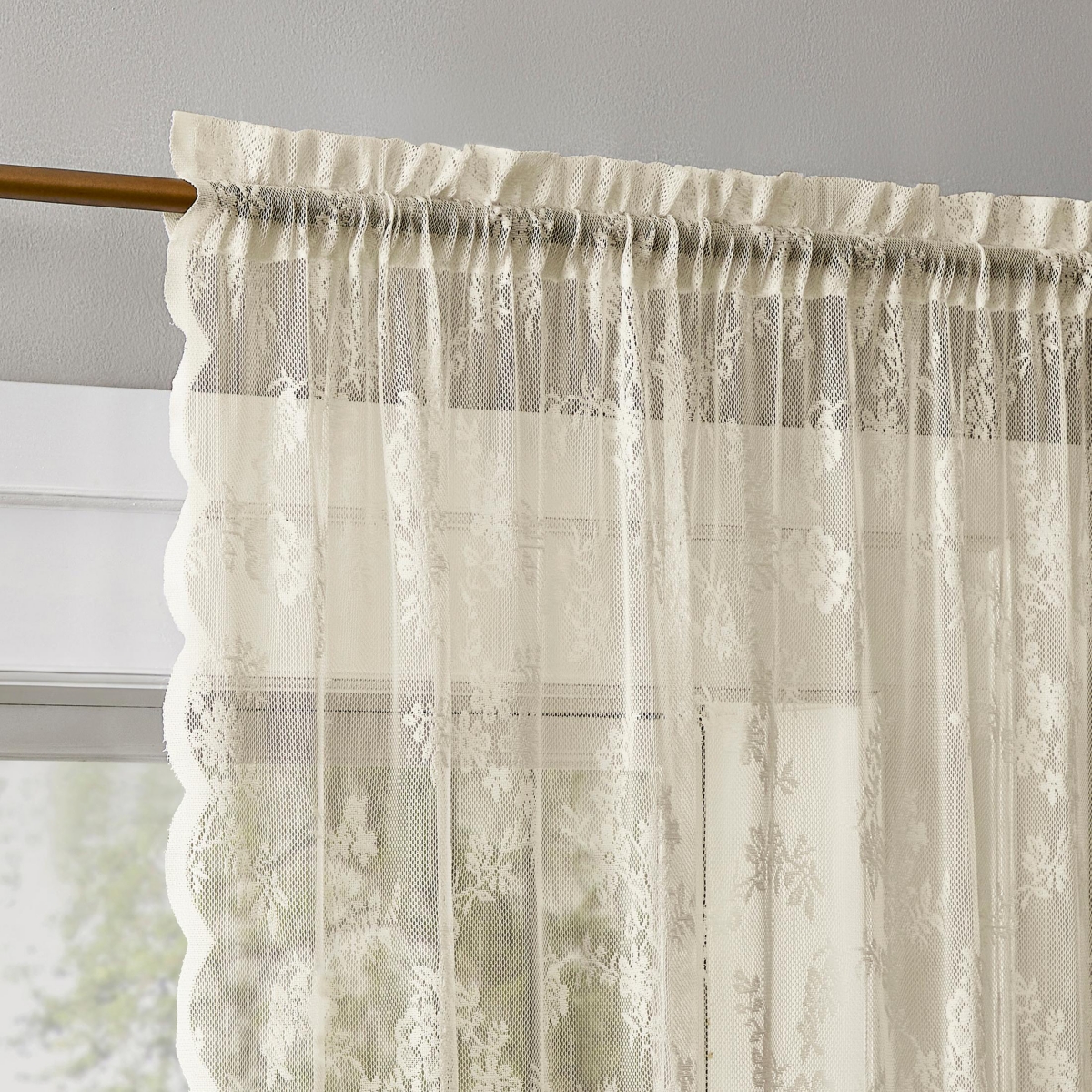 No. 918 Lillemor Vintage Floral Lace Sheer Rod Pocket Curtain Panel Pair