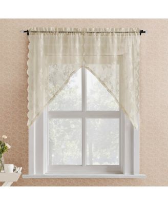 Lillemor Vintage Floral Lace Sheer Rod Pocket Kitchen Curtain Swag Pair
