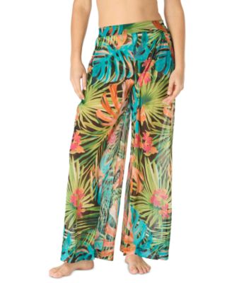 Women's High-Waist Wide-Leg Mesh Cover-Up Pants