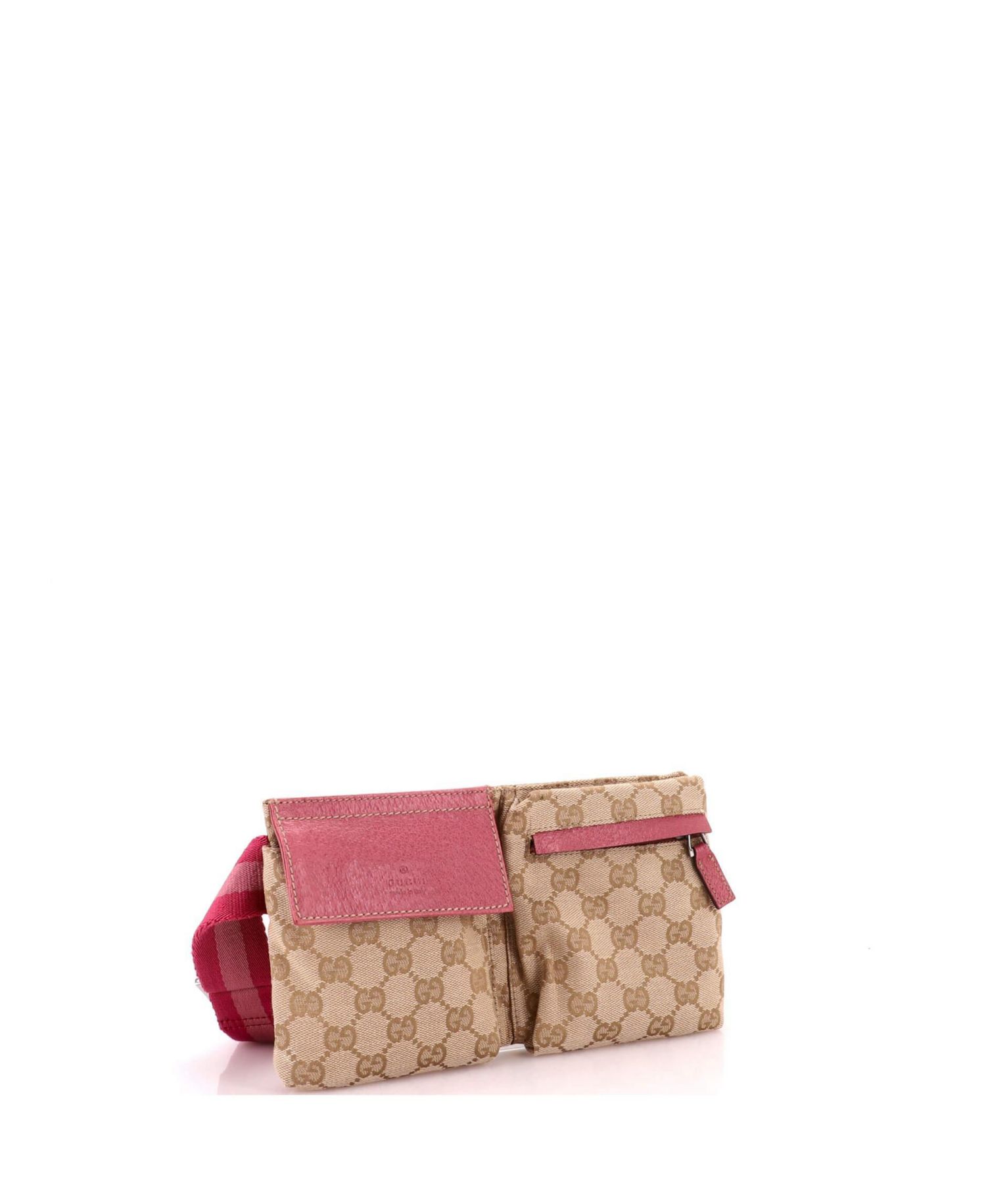 Small Vintage Double Belt Bag GG Canvas with Leather