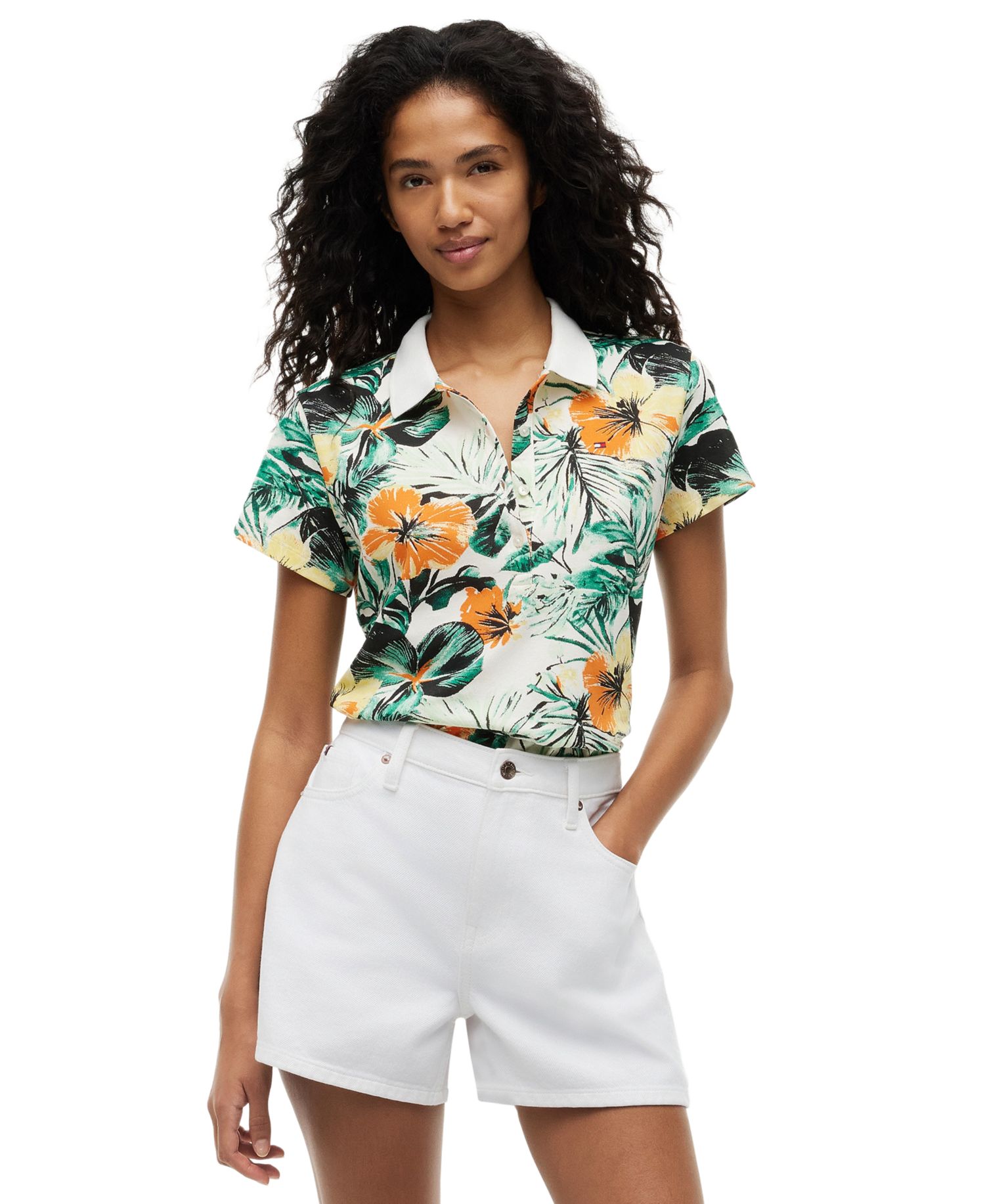 Women's Printed Short-Sleeve Polo Top