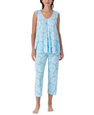 Women's Jersey Ruffle-Sleeve Top & Cropped Pants, 2-Piece Pajama Set