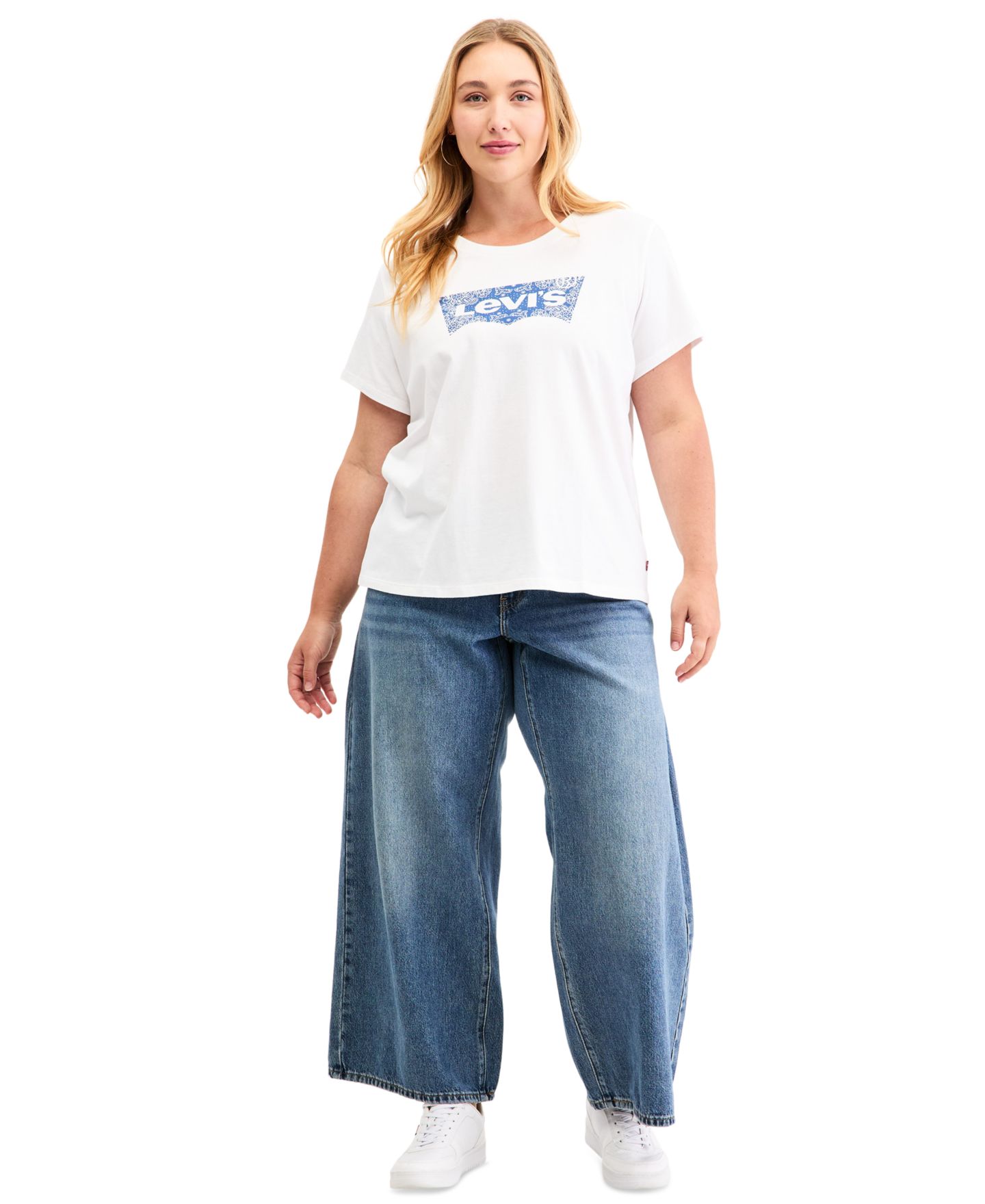 Женская футболка Levi's Trendy Plus Size Perfect Logo Cotton, цвет: Яркий белый, вариант 1 — фото 3