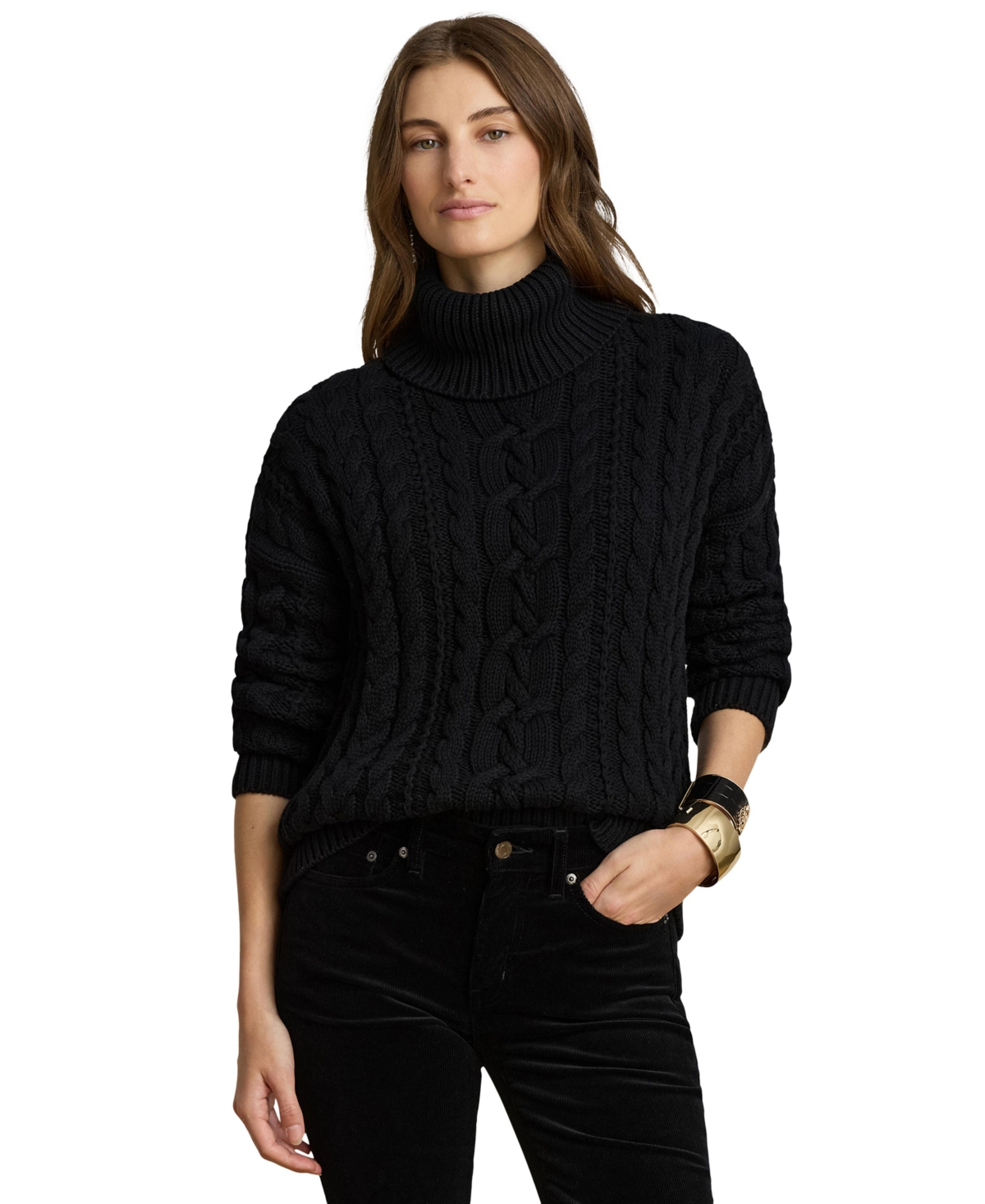 Lauren Ralph Women's Cable-Knit Cotton Turtleneck Sweater