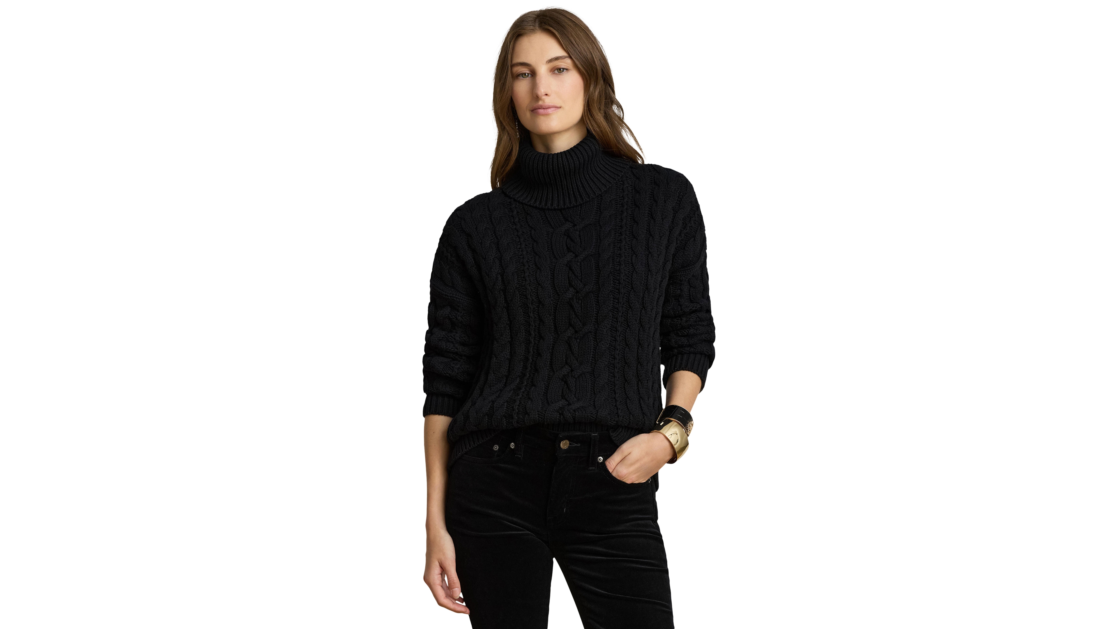 Lauren Ralph Women's Cable-Knit Cotton Turtleneck Sweater