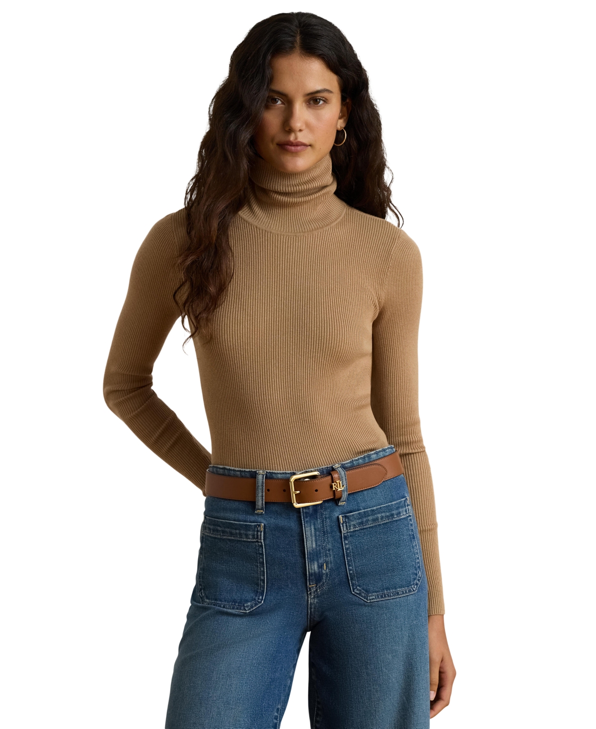 Lauren Ralph Lauren Women's Ribbed Slim-Fit Cotton-Blend Turtleneck - Lauren Camel