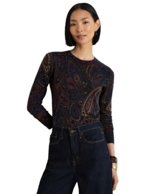 Women's Paisley Cotton-Modal Blend Slim-Fit Sweater