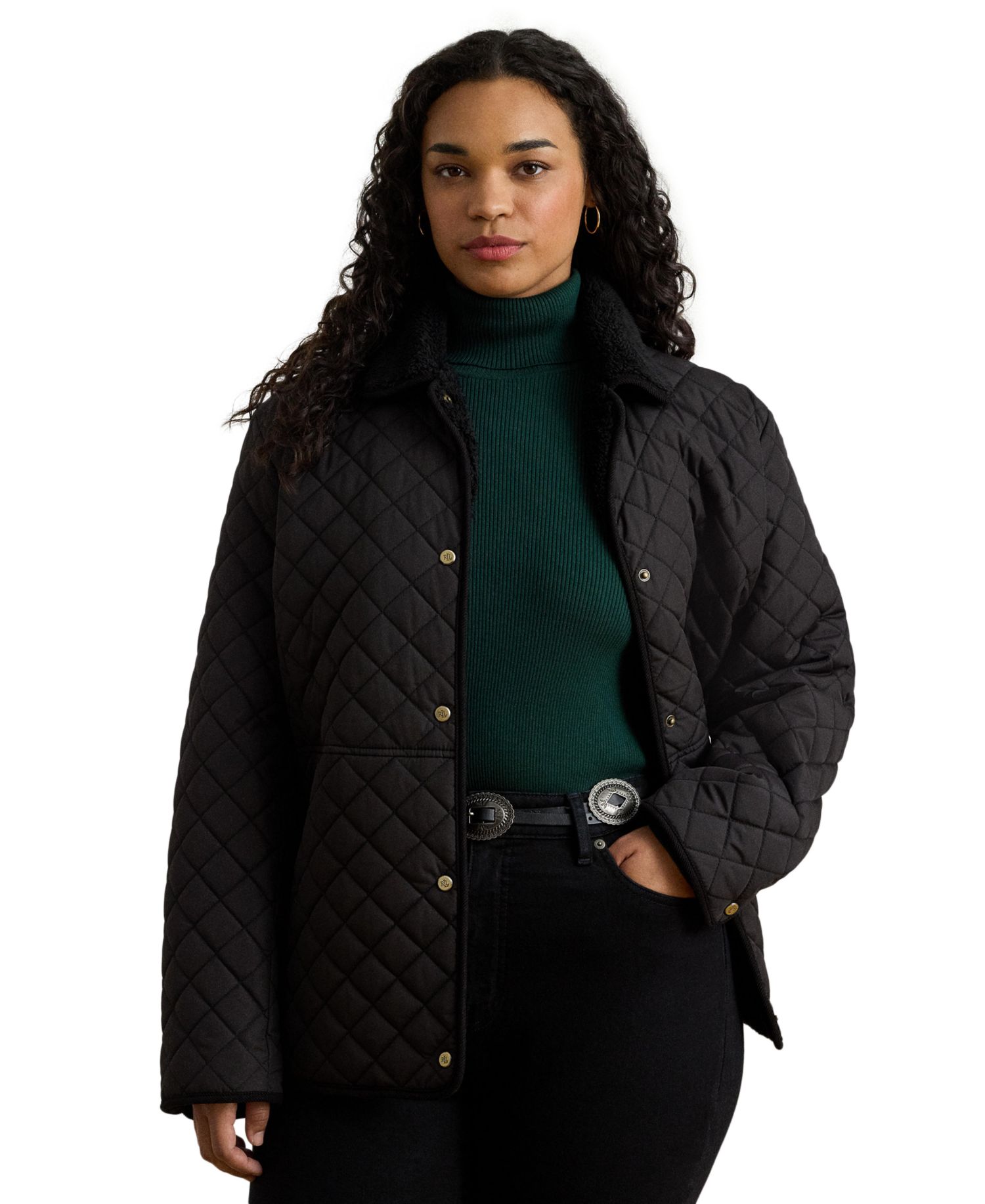 Plus Size Faux-Sherpa-Collar Quilted Jacket, Created for Macy's