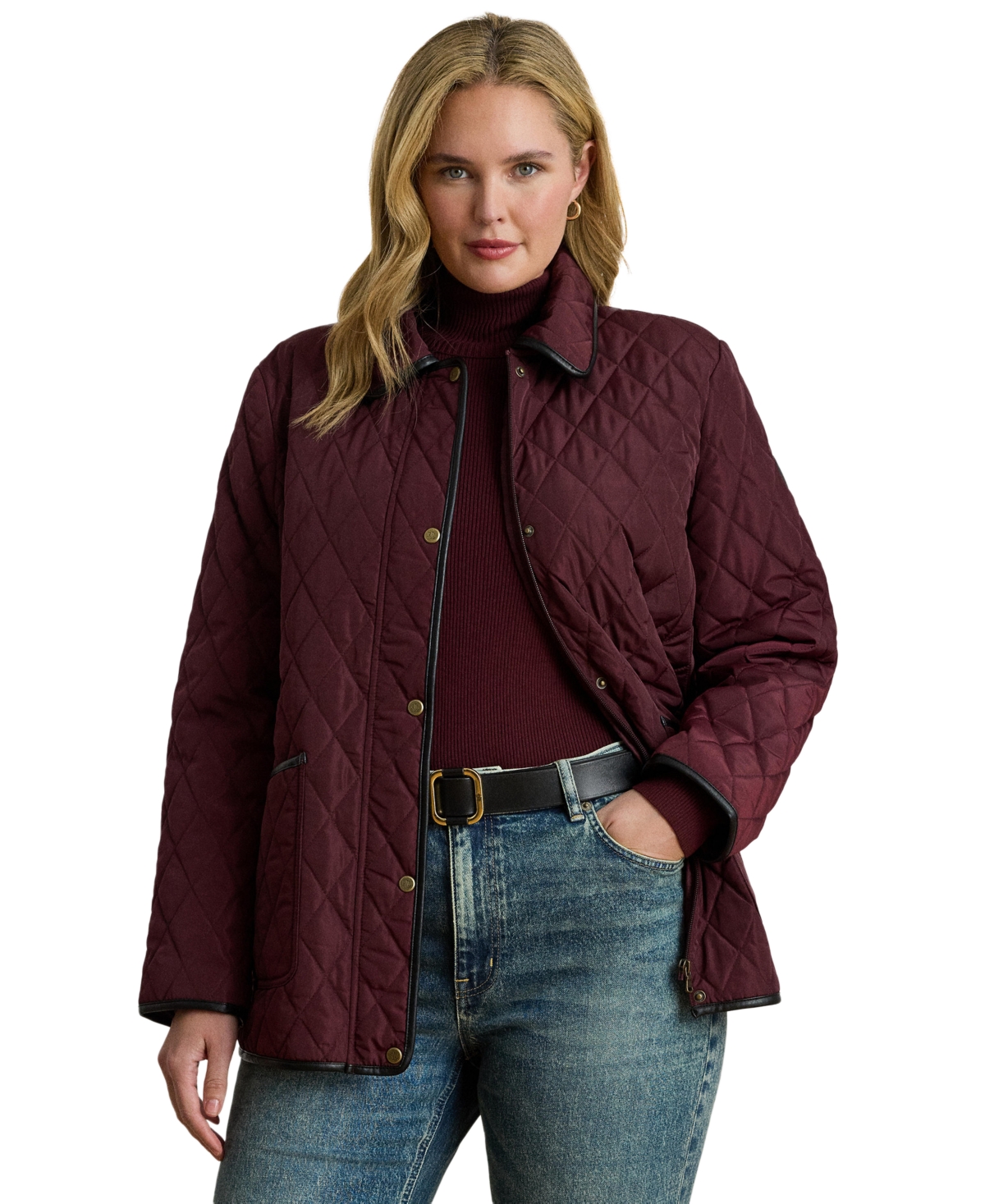 Lauren Ralph Plus Quilted Velboa-Lined Coat, Created for Macy's
