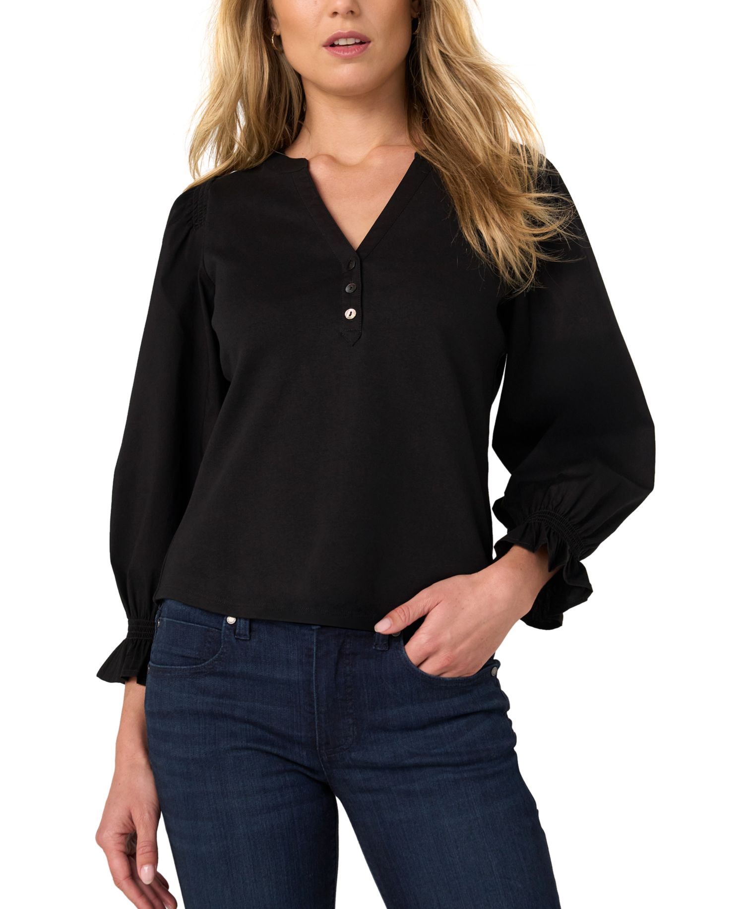 Women's Puff-Sleeve Knit-To-Woven Top
