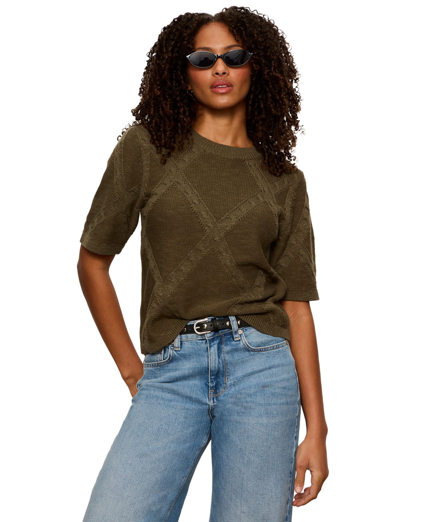 Petite Short-Sleeve Cotton Sweater T-Shirt