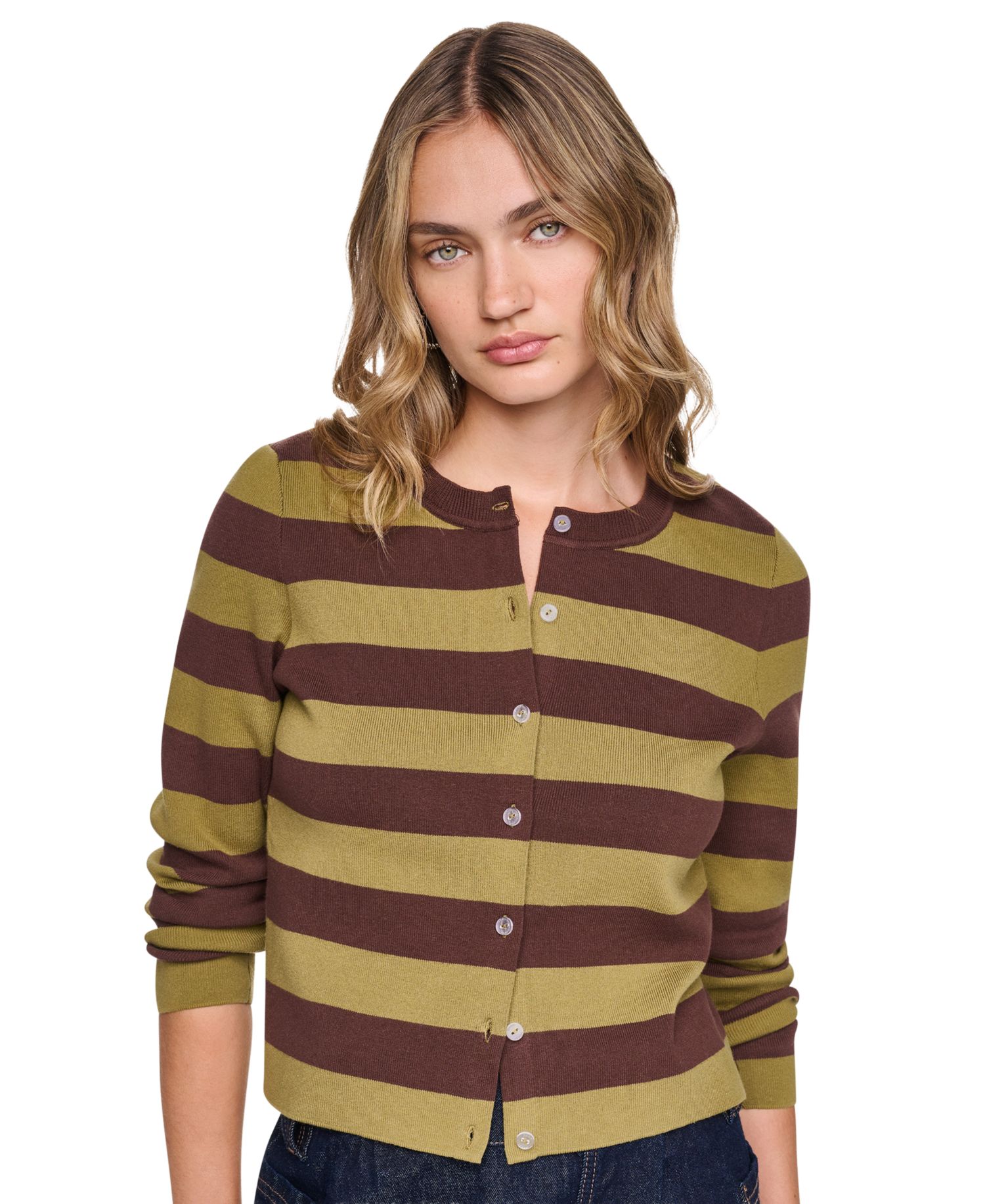 Petite Striped Cotton-Blend Cardigan