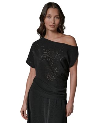 Women's Asymmetric Neck Laser Cut Top