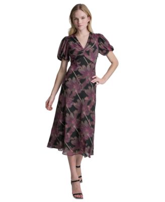 Women's Printed V-Neck Midi Dress