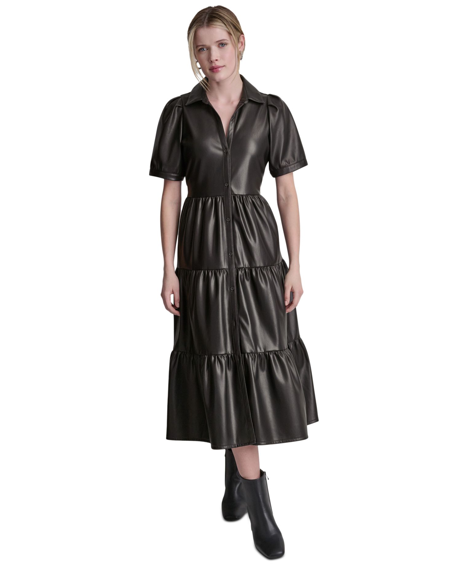 Women's Button-Front Tiered Dress