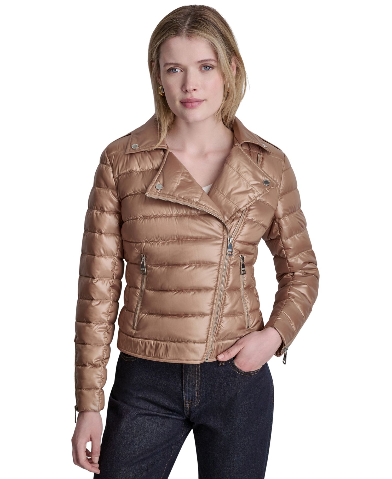 Women's Moto Style Lightweight Puffer Jacket