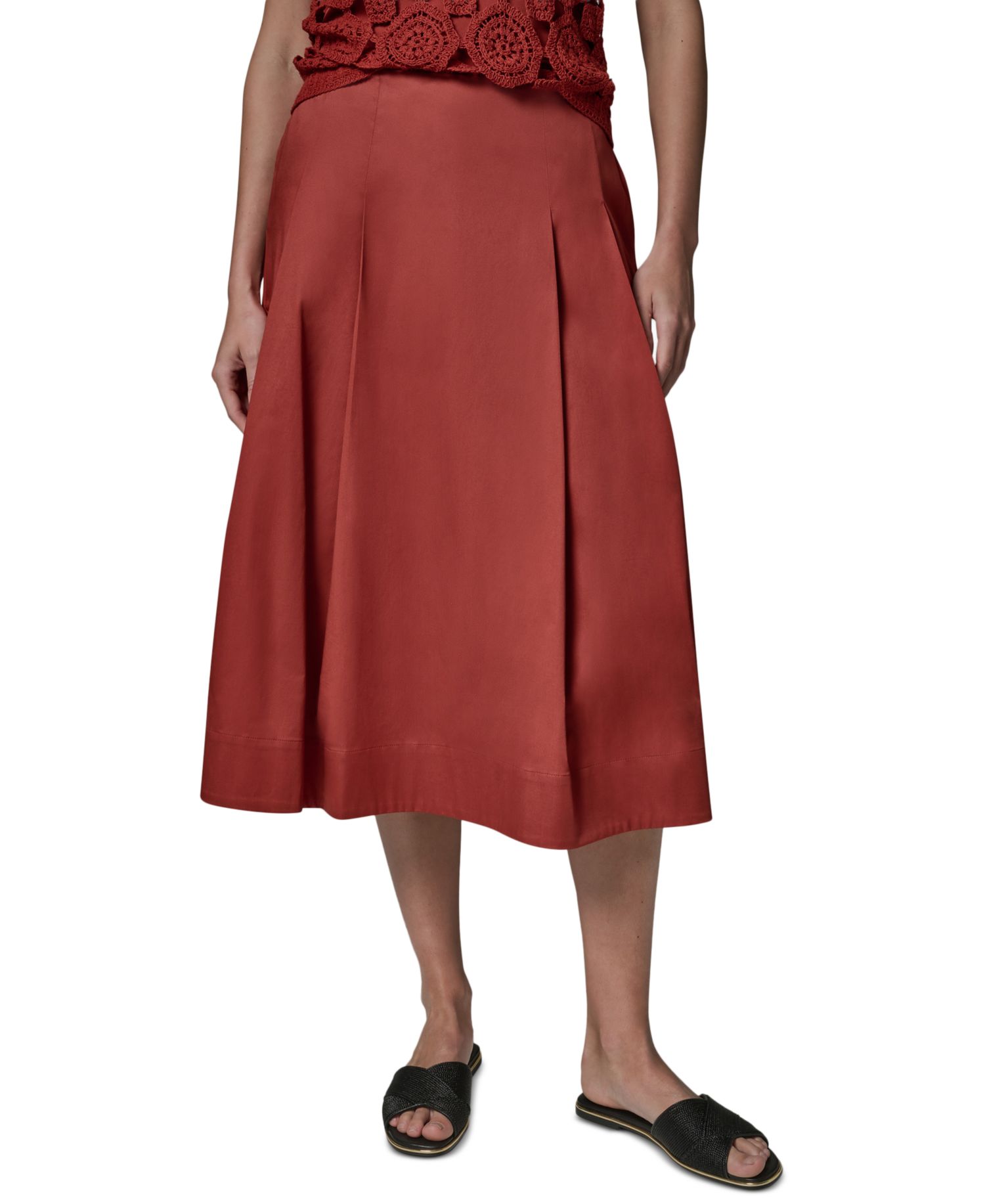 Women's Back Zipper Pleated Midi Skirt