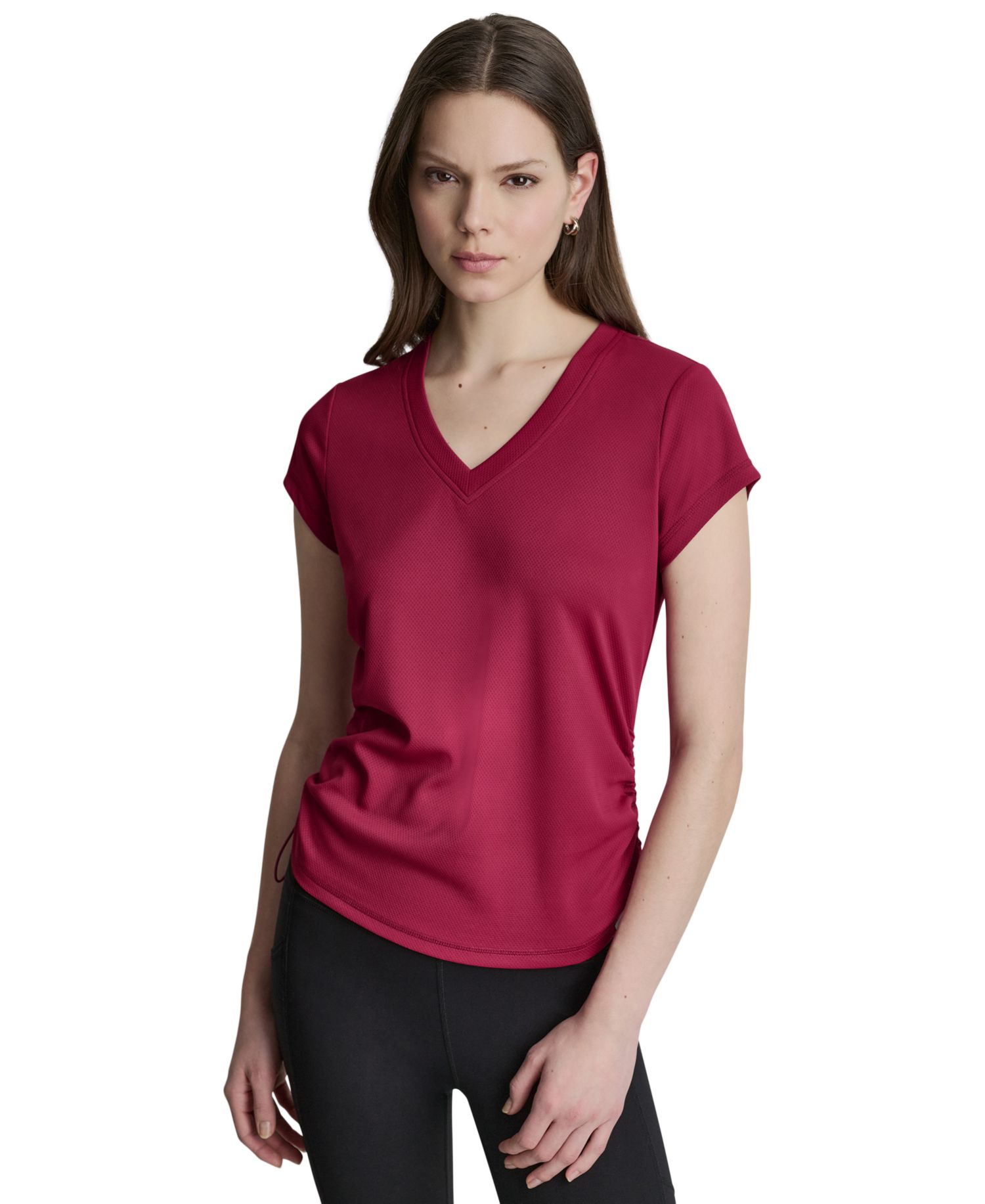 Women's Ruched Side Seams V-Neck Tech T-Shirt