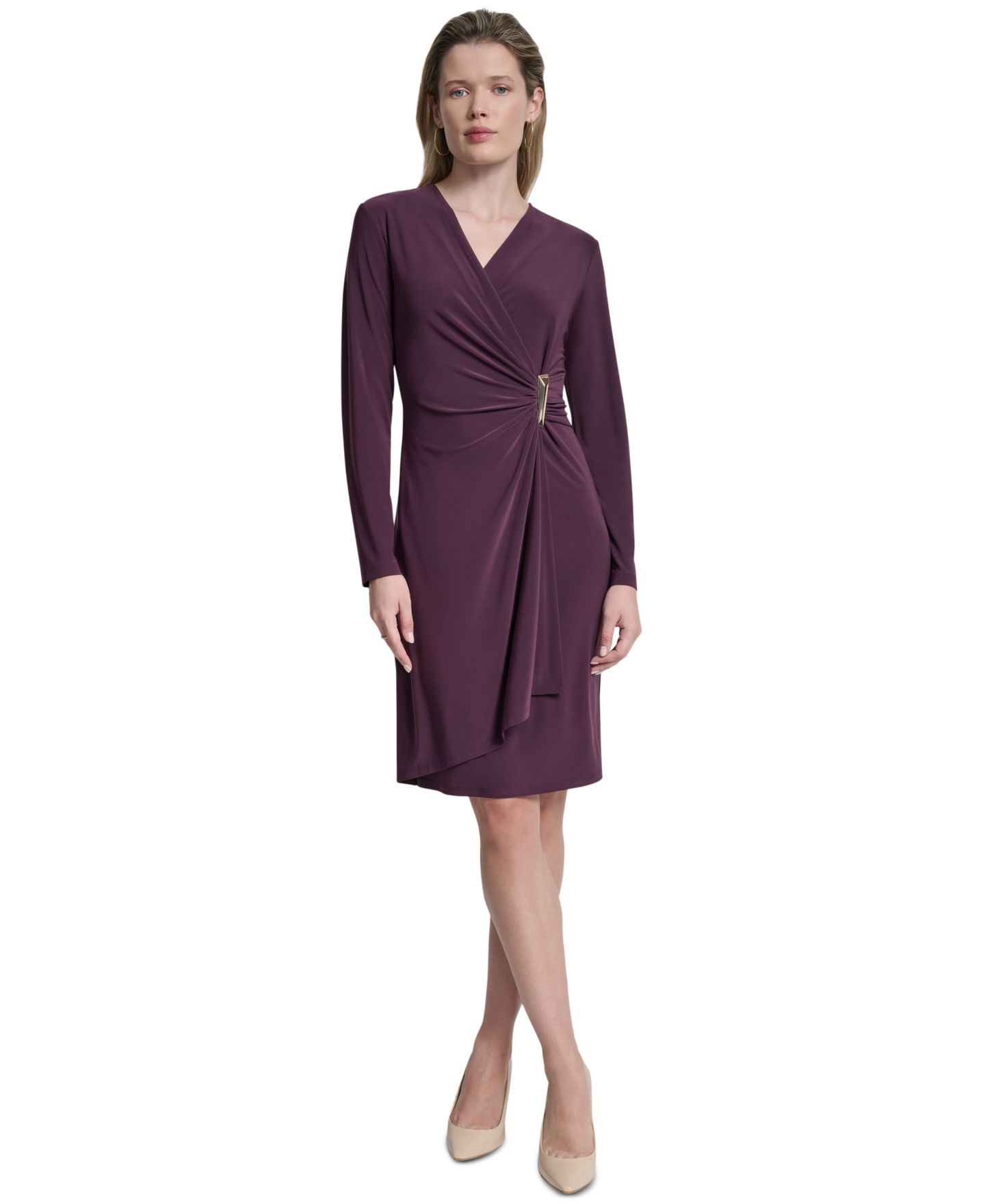 Женское платье DKNY V-Neck Wrap, цвет: Баклажановый — фото 1