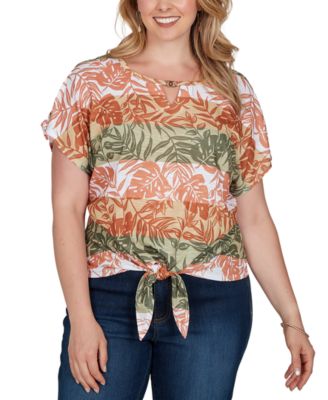 Plus Size Printed Knit Tie-Front Top