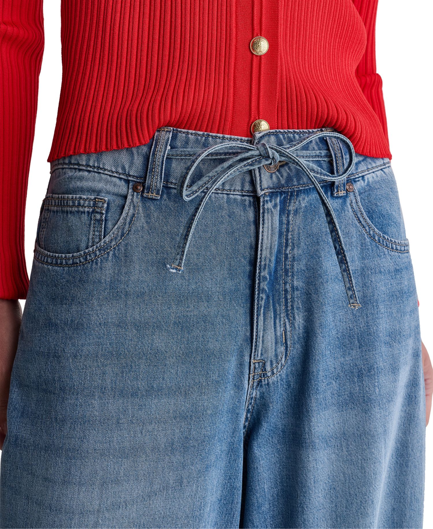 Women's High-Rise Tie-Waist Wide-Leg Jeans