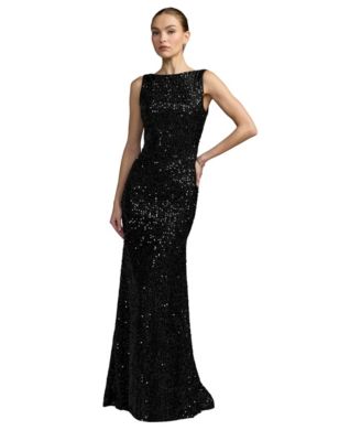 Petite Sequin Sleeveless Cowl Back Evening Gown