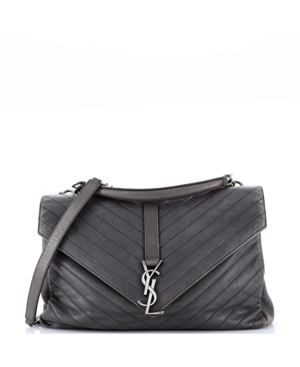 Pre-Owned Saint Laurent Large Classic Monogram College Bag Matelasse Chevron Leather - Grey