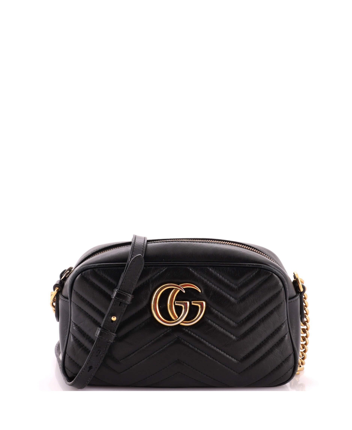 Pre-Owned Gucci Small Gg Marmont Shoulder Bag Matelasse Leather - Black