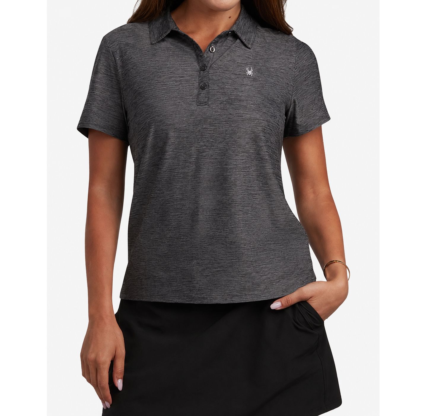 Женское поло Spyder Weekender Space-Dye Relaxed Fit Short-Sleeve Polo, цвет: Чёрный — фото 1