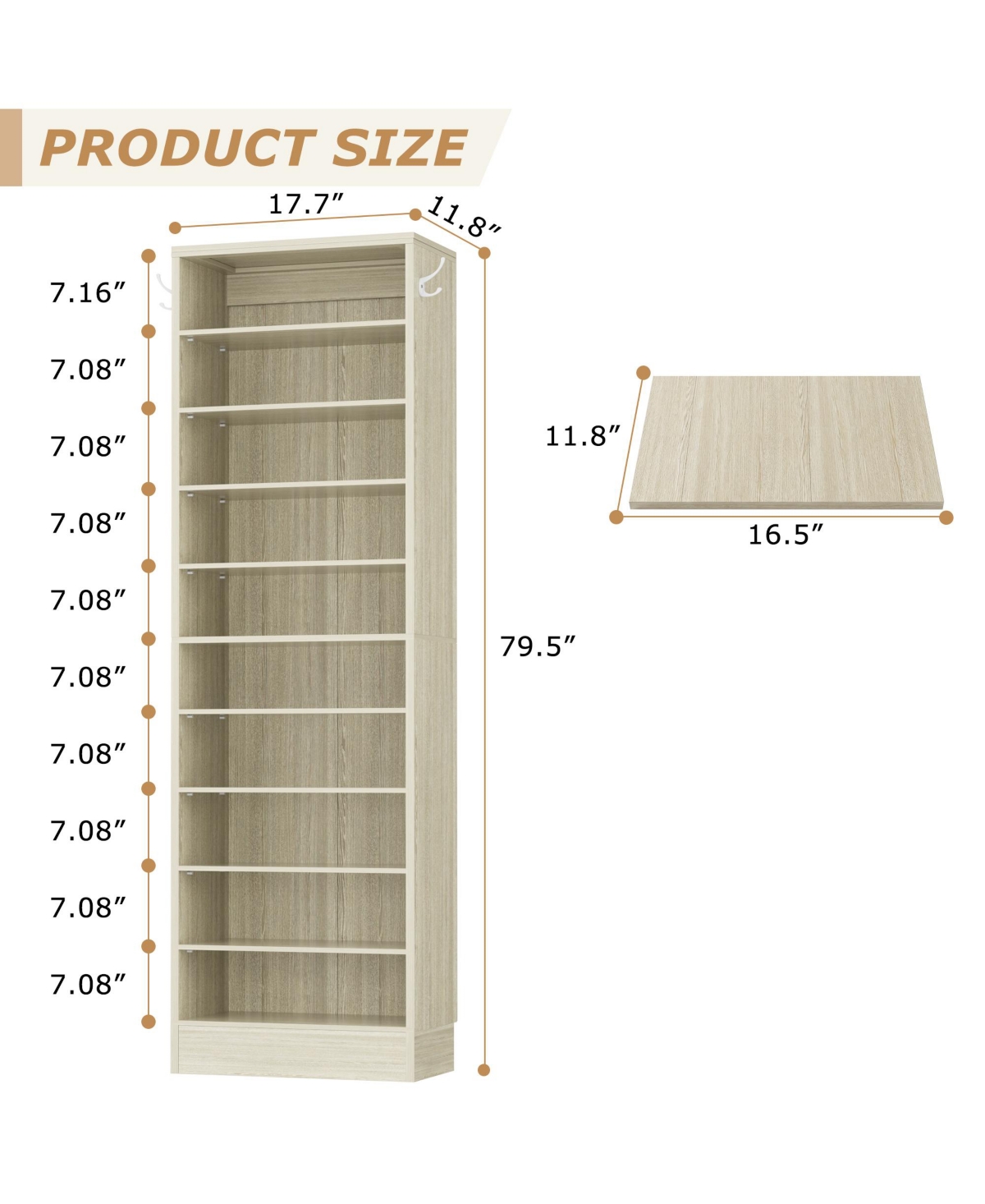 Aheaplus 10-Tiers Tall Shoe Cabinet with Hooks, Entryway Storage Organizer