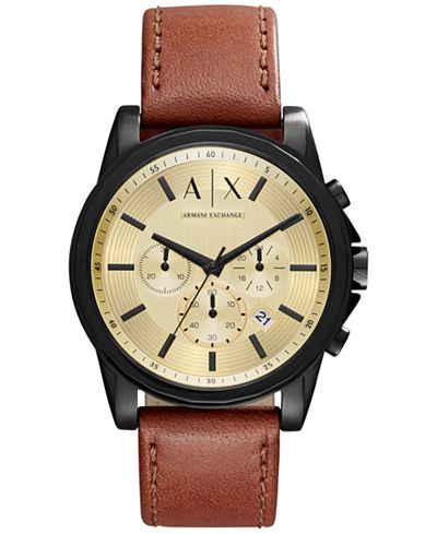 A|X Armani Exchange Men's Chronograph Outerbanks Dark Brown Leather Strap Watch 44mm AX2511