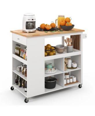 Kitchen Island Trolley Cart on Wheels with Storage Open Shelves and Drawer