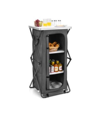 Folding Camping Storage Cabinet with 3 Shelves and Carry Bag