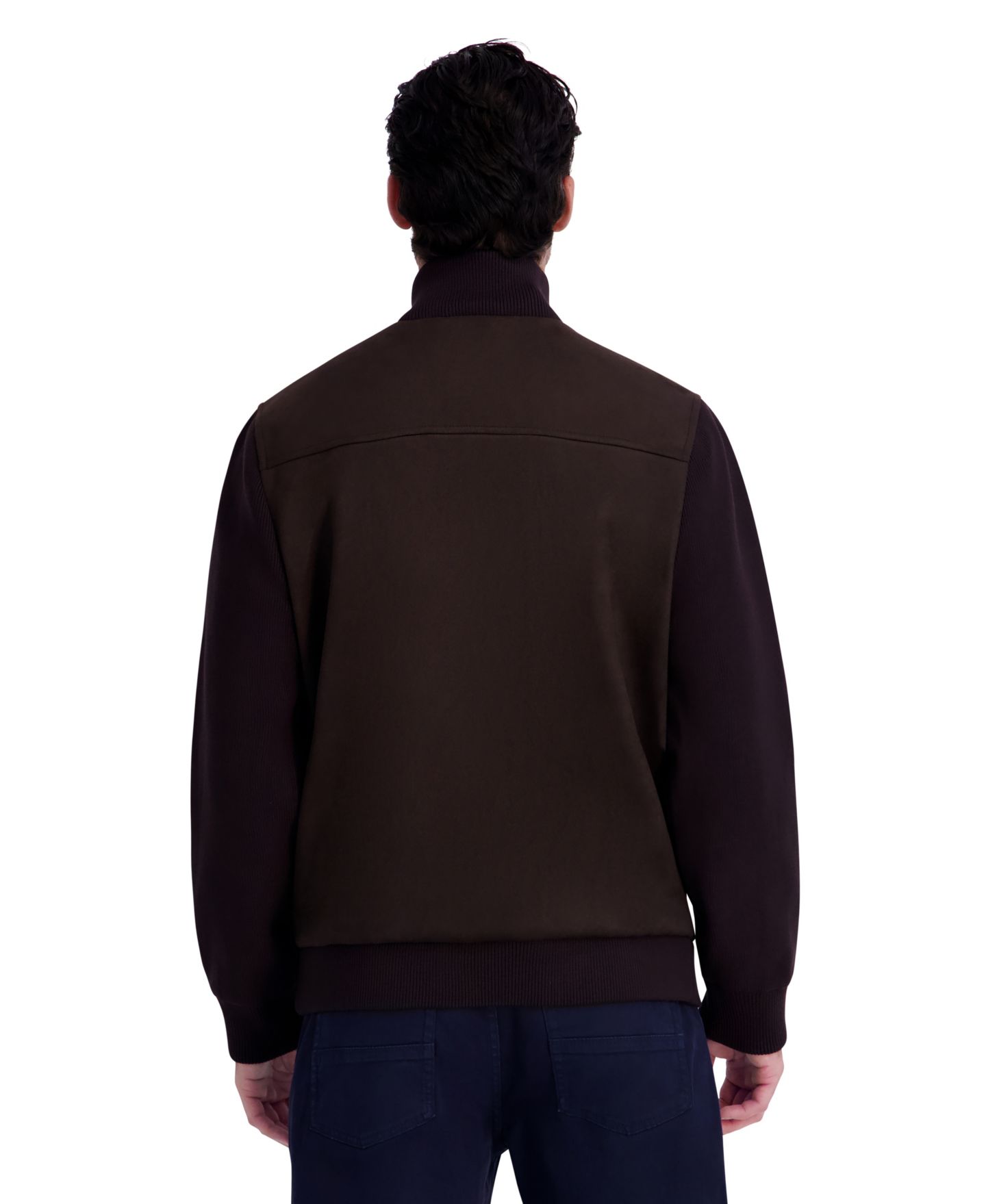 Мужская куртка KARL LAGERFELD PARIS Faux Suede Knit Rib Sleeves and Collar, цвет: Коричневый — фото 5