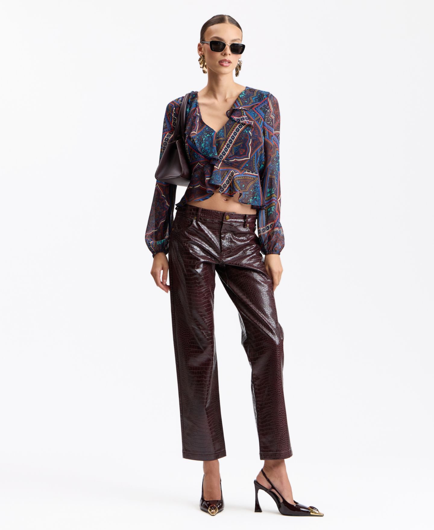 Женская блузка Avec Les Filles Long-Sleeve V-Neck Ruffle, цвет: Jewel Souk — фото 2