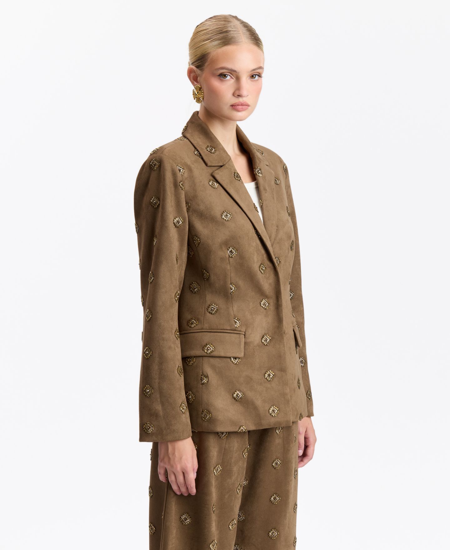 Женский пиджак Avec Les Filles Hourglass Embellished Fitted Blazer, цвет: Коричневый — фото 6