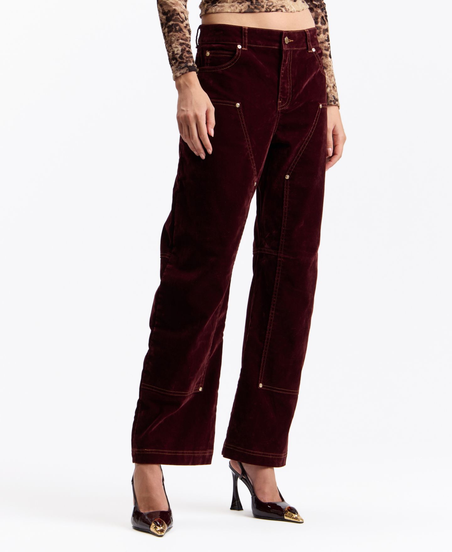Женские джинсы Avec Les Filles Mid-Rise Curved-Leg Wide-Leg, цвет: Brandy — фото 4