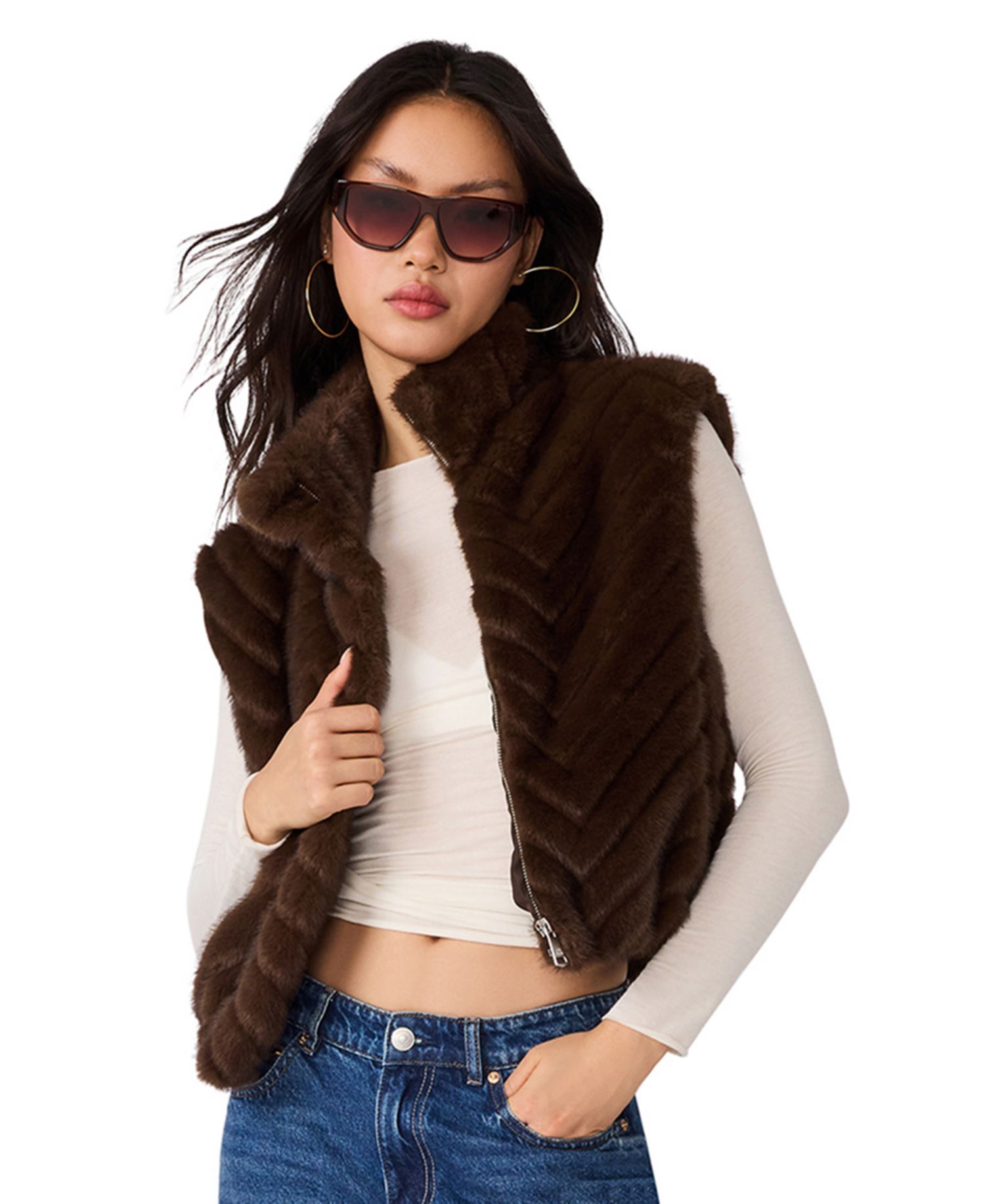 Women's Luxie Chevron-Patterned Faux Fur Vest