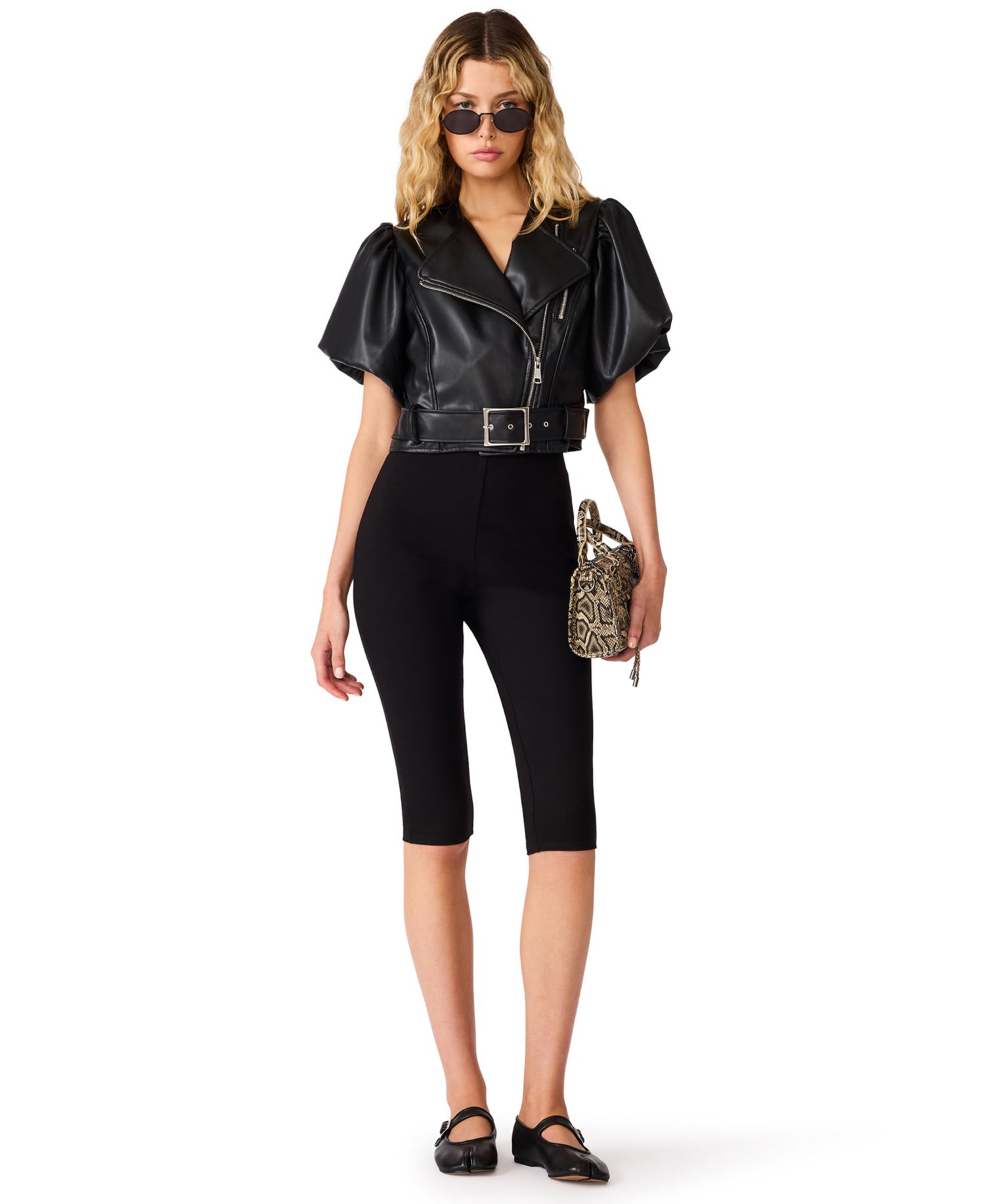 Women's Madlin Cropped Moto Puff-Sleeve Jacket