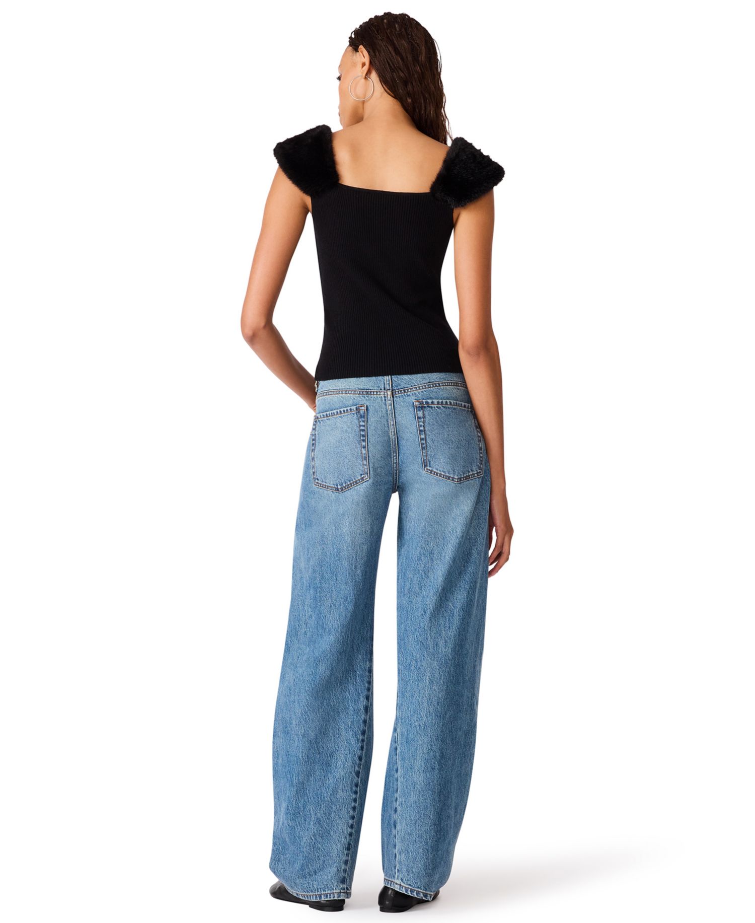 Women's Madelyn Sleeveless Square-Neck Faux Fur-Trim Sweater
