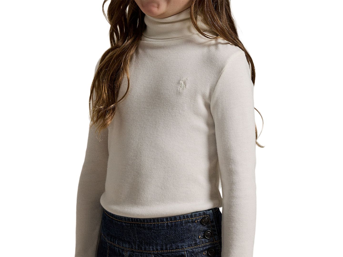 Футболка Polo Ralph Lauren Long-Sleeve Ribbed Turtleneck T-Shirt для девочек, цвет: Nevis — фото 3